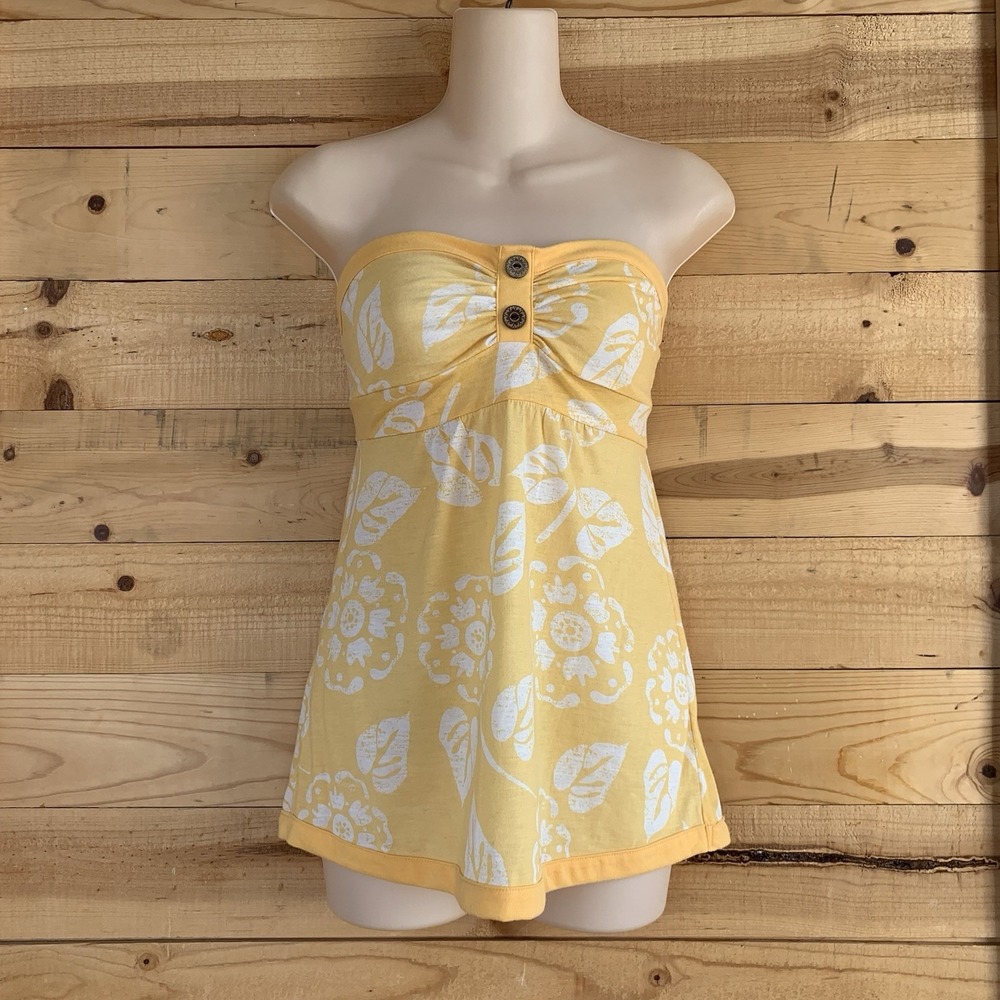 Y2K Maurice's XS Yellow Flower Baby Doll Strapless Top Beachy Fit Flare